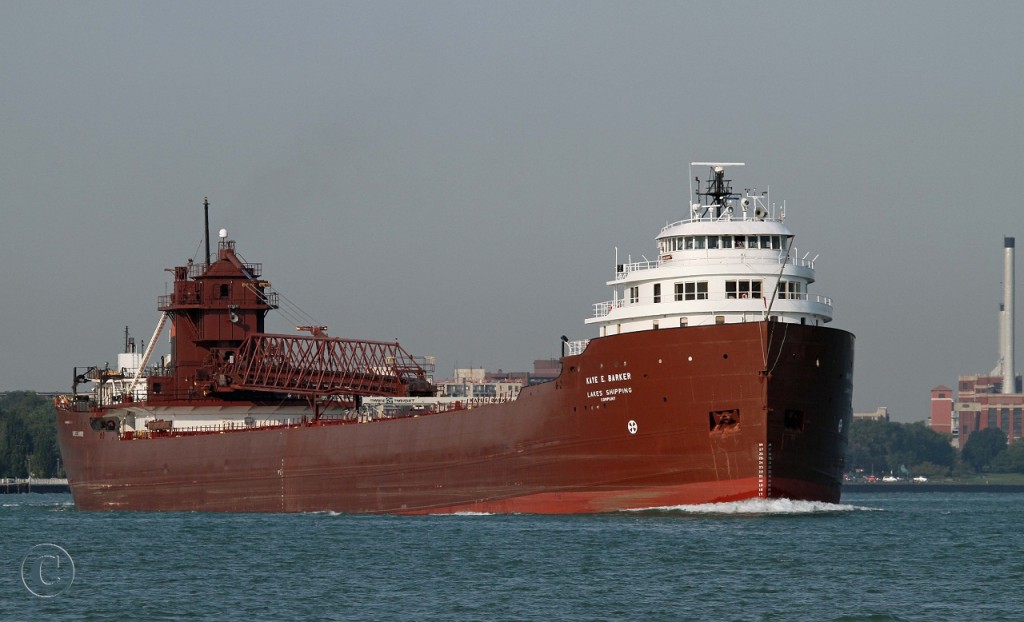 Destined for Marquette Michigan to load taconite, the Kaye E. Barker is upbound on the Detroit River at Windsor. Originally powered by a steam turbine, she was dieselized in 2012.