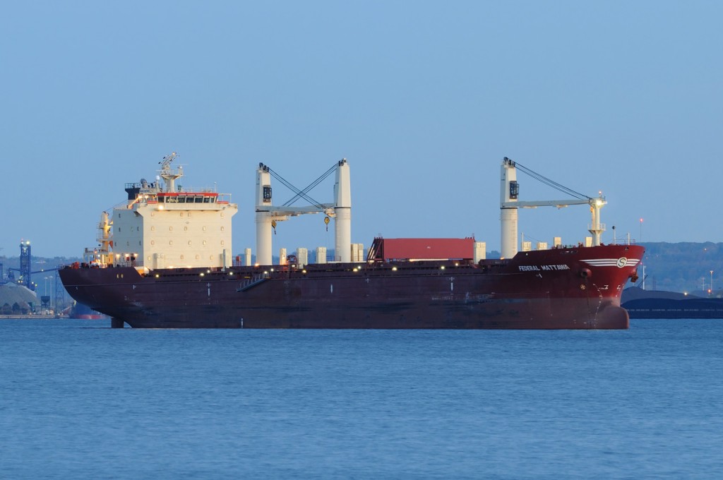 Federal Mattawa at anchorage in Burlington Bay as it awaits dock space in Hamilton Harbour.