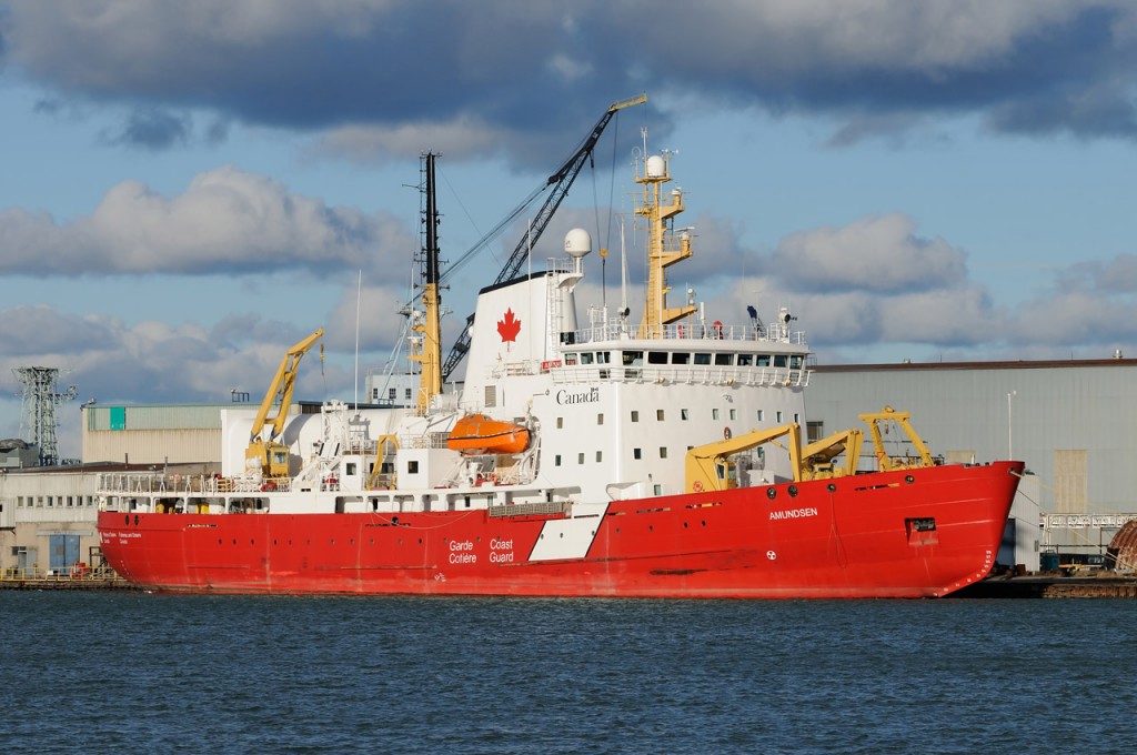 CCGS Amundsen awaits work over the winter season at the Seaway Marine and Industrial Drydocks (formerly Port Weller Drydocks) in St. Catharines, Ontario. The arctic icebreaker and research vessel can be seen on Canada\'s newest $50 bills.