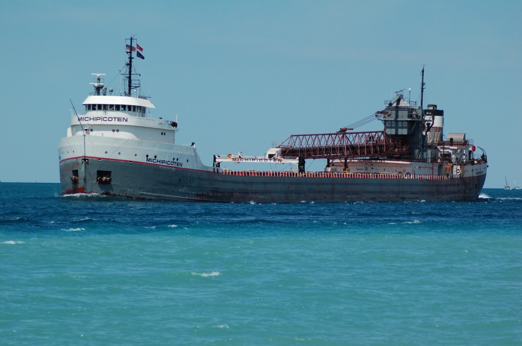 Michipicoten sails loaded downbound on a summers afternoon at Sarnia, Ontario.