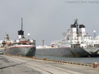 A pair of Lower Lakes Fleet vessels, Robert S. Pierson and Cuyahoga sit in the Port Authority of Hamilton for winter layover.