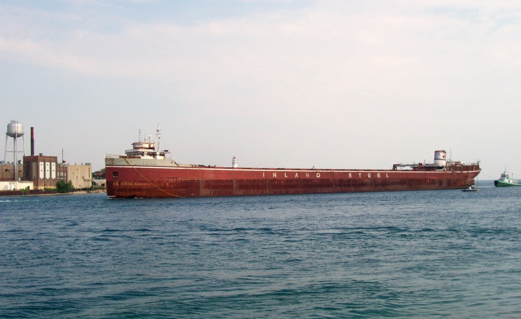 L.E. Block passes by Sarnia on her way to Port Colborne. The vessel was purchased for scrap by International Marine Salvage after nearly 25 years of inactivity. It last sailed for Inland Steel in 1981.
