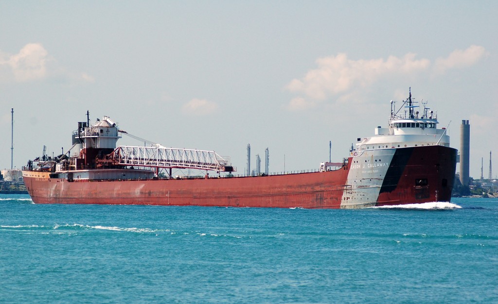 The Cason J. Callaway sails up bound passing Sarnia in the st. clair river. One of three sister ships still sailing together for Great Lakes Fleet, Inc. the others being Arthur M. Anderson and Philip R. Clarke.