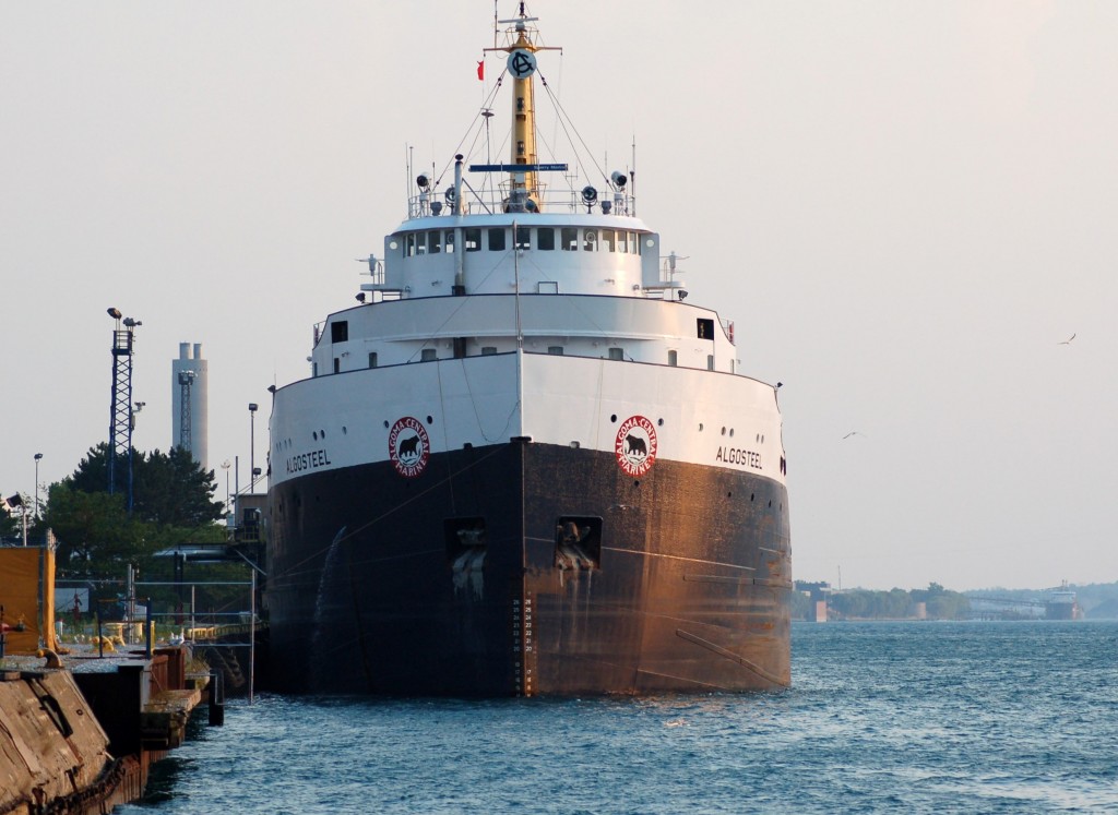 Algoma's Algosteel docked at Sarnia in summer of 2007. One of the few "classic" lake boats still sailing. Algoma's Algosteel docked at Sarnia in summer of 2007. One of the few "classic" lake boats still sailing.
