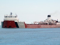 One of the most unique looking ships on the great lakes is the Roger Blough, at 858 feet overall and a beam of 105 feet it truly gives it a distinct look of a large modern ship with the classic looks of an old laker with the pilot house on the bow and aft cabins. The Roger Blough is seen here entering the St. Clair river at Sarnia on a rare trip in these parts. 