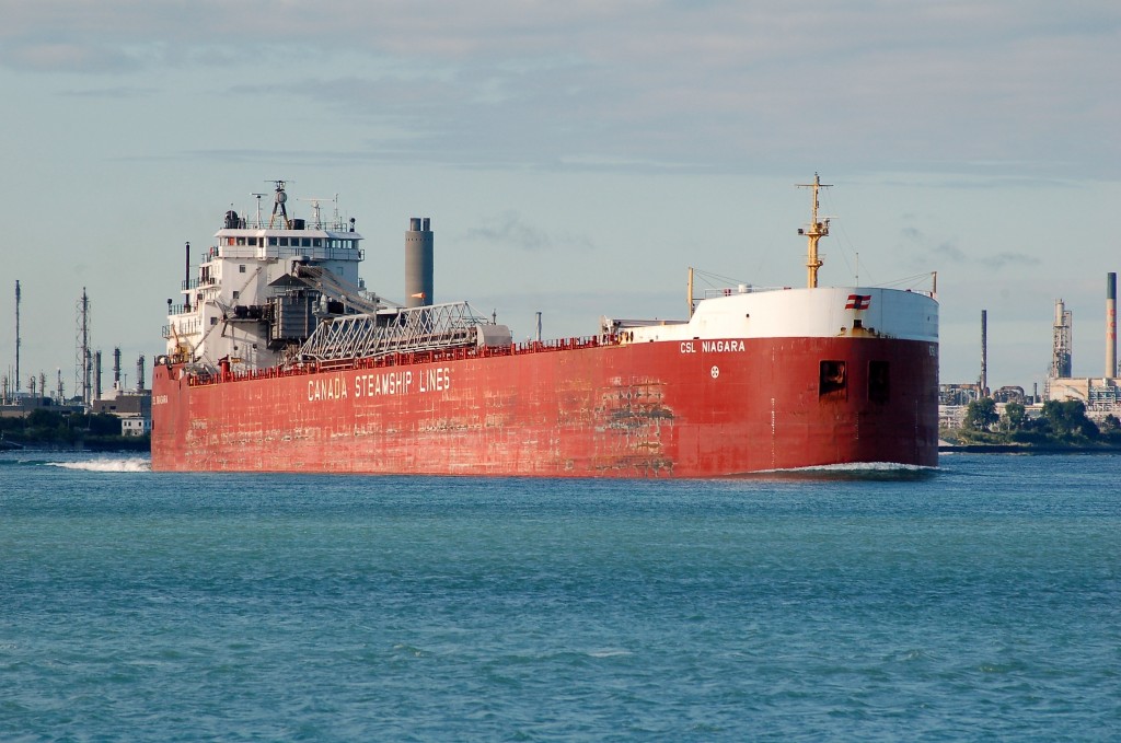 CSL Niagara sails upbound at Sarnia in the first light of the day. Built in 1971 as the J.W. McGiffin she had her forebody hull replaced in 1999 and renamed CSL Niagara at that time.