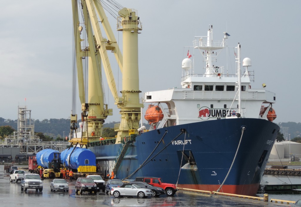 MV Fairlift is docked in Hamilton to load it's cargo that is destined for Ohio. The ship waited in the harbour for some time before it's cargo was ready.