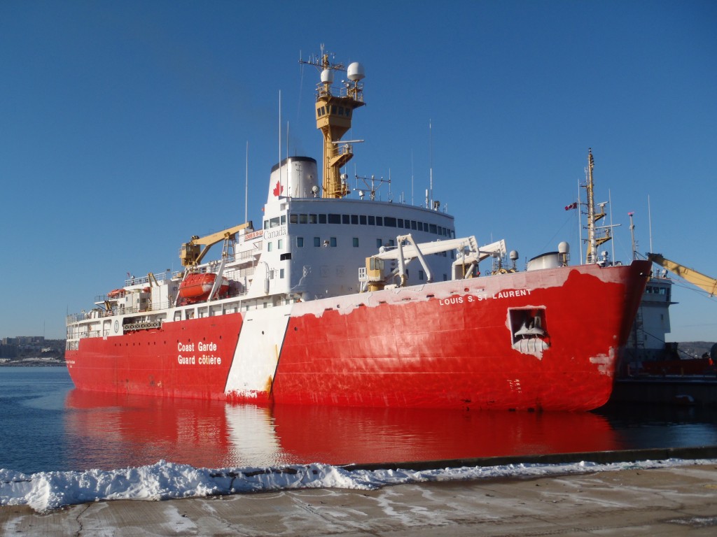 CCGS Louis S. St-Laurent has just tied up at the Bedford Institute of Oceanography. She will be in town for a few days to resupply and get fuel. After that she will sail for the Labrador Strait to resume icebreaking operations.